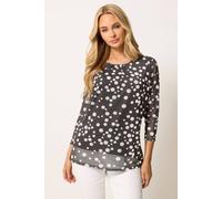 M&co Polka Dot Crew Neck Mesh Top In Dark Brown Dark Brown