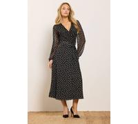 M&co Polka Dot Mesh Wrap Dress In Black Black