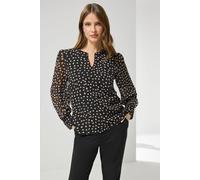M&co Polka Dot Print Blouse In Black Black 20