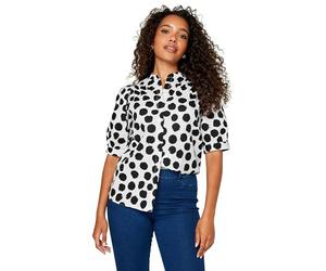 M&Co Polka Dot Puff Sleeve Shirt - Women's White