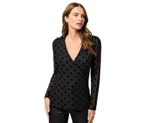 M&Co Polka Dot Velvet Wrap Top - Women's Black