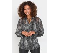M&co Printed Frill Collar Blouse In Grey Grey