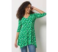 M&Co Women's Printed Hanky Hem Top in Bright Green | Size: 10 M&Co Bright Green 10