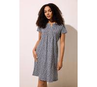 M&co Printed Henley Cotton Midi Dress In Mid Navy Mid Navy