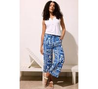 M&Co Women's Printed Wide Leg Linen Culottes in Bright Blue | Size: 18 M&Co Bright Blue 18