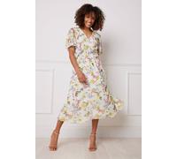 M&Co Womens White Floral Print Wrap Midi Dress - Women's