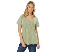 M&Co Sage Green Short Sleeve Cotton Henley Top - Women's