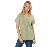 M&Co Sage Green Short Sleeve Cotton Henley Top - Women's