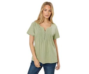M&Co Sage Green Short Sleeve Cotton Henley Top - Women's
