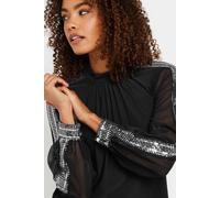 M&co Sequin & Mesh Panel Blouse In Black Black 12