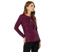 M&Co Sequin Twist Neck Keyhole Detail Top - Women's Red