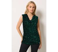 M&Co Women's Sequin Velvet Cowl Neck Top in Dark Green | Size: 12