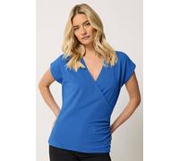 M&Co Women's Short Sleeve Cotton Wrap Top in Cobalt | Size: 12