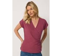 M&co Short Sleeve Cotton Wrap Top In Dark Red Dark Red