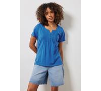 M&Co Womens Cobalt Cotton Short Sleeve Henley Top - Women's