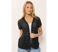 M&co Short Sleeve Tape Knit Cardigan In Black Black