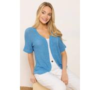 M&co Short Sleeve Tape Knit Cardigan In Blue Blue 18-20