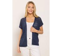 M&co Short Sleeve Tape Knit Cardigan In Mid Navy Mid Navy