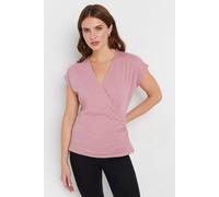 M&Co Women's Short Sleeve Wrap Top in Pink | Size: 10 M&Co Pink 10