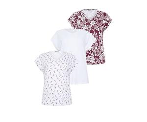 M&Co Signature Set 3 Pack Berry Red Cotton Grown-On Sleeve T-Shirts - Women's