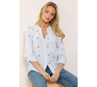 M&co Stripe Embroidered Cotton Shirt In Light Blue Light Blue