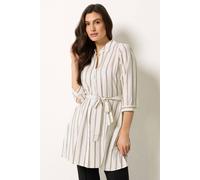 M&Co Women's Stripe Printed Belted Tunic Shirt in Ivory | Size: 14 M&Co Ivory 14