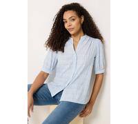 M&Co Women's Stripe Short Puff Sleeve Blouse in Light Blue | Size: 8 M&Co Light Blue 8