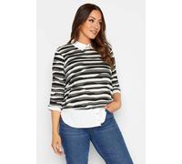 M&co Striped Mock Collar Jumper In Black Black 8