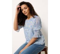 M&co Swirl Print Frill Sleeve Blouse In Light Blue Light Blue 10
