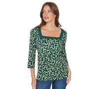 M&Co Teal Floral Print Cotton Square Neck T-Shirt - Women's Blue