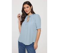 M&Co Women's Tie Neck Frill Sleeve Blouse in Light Blue | Size: 10 M&Co Light Blue 10