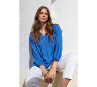 M&Co Women's Tie Neck Linen Blouse in Blue | Size: 10 M&Co Blue 10