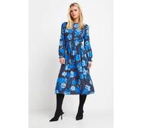 M&co Tie Waist Midi Smock Dress In Blue Blue 14