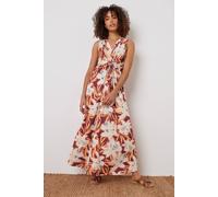 M&co Tropical Print Knot Front Maxi Dress In Orange Orange 12