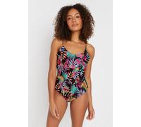 M&co Tropical Print Triple Frill Swimsuit In Black Black 14