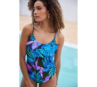 M&co Tropical Print Triple Frill Swimsuit In Green Green 18