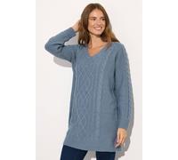 M&Co Womens Blue V-Neck Cable Knit Tunic Jumper - Women's