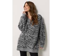 M&Co Women's V-Neck Zebra Print Tunic Jumper in Light Grey | Size: 18/20