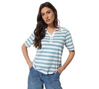 M&Co & White Stripe Cotton Short Sleeve Polo Shirt - Women's