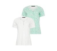 M&Co Women's 2 Pack Leaf Print Cotton Henley Tops | Size: 14