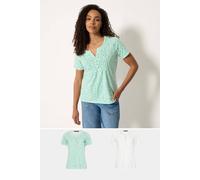 M&Co Women's 2 Pack Leaf Print Cotton Henley Tops | Size: 18 M&Co Multicolor 18