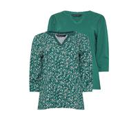 M&Co 2 Pack Teal Floral Print & Plain Lace Trim Cotton T-Shirts - Women's Blue