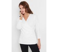 M&Co Womens 3/4 Sleeve Wrap Top - Women's White