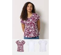 M&Co Women's 3 Pack Printed Cotton T-Shirts | Size: 20 M&Co Multicolor 20
