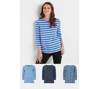 M&Co Women's 3 Pack Stripe & Animal Print Crew Neck Tops in Blue | Size: 14 M&Co Blue 14