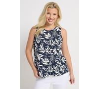 M&Co Women's Abstract Floral Linen Vest Top in Mid Navy | Size: 14 M&Co Mid Navy 14