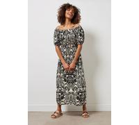 M&Co Women's Abstract Print Bardot Dress in Light Brown | Size: 10 M&Co Light Brown 10