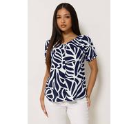 M&Co Women's Abstract Print Blouse in Mid Navy | Size: 14 M&Co Mid Navy 14
