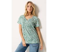 M&Co Women's Abstract Print Cotton Henley Top in Light Green | Size: 16 M&Co Light Green 16