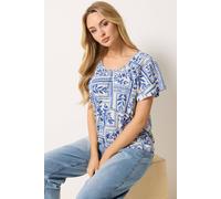 M&Co Women's Abstract Print Cotton Scoop Neck Top | Size: 16 M&Co Multicolor 16